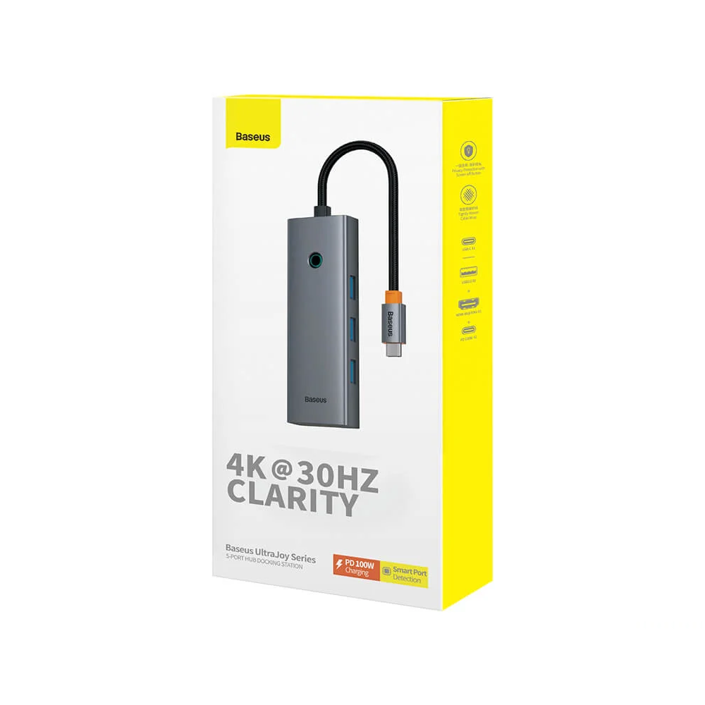 HUB TIPO C A HDMI 4K + USB + CARGA RÁPIDA B00052801811-00 ULTRAJOY ESTACIÓN DE ACOPLAMIENTO 5 PUERTOS GRIS