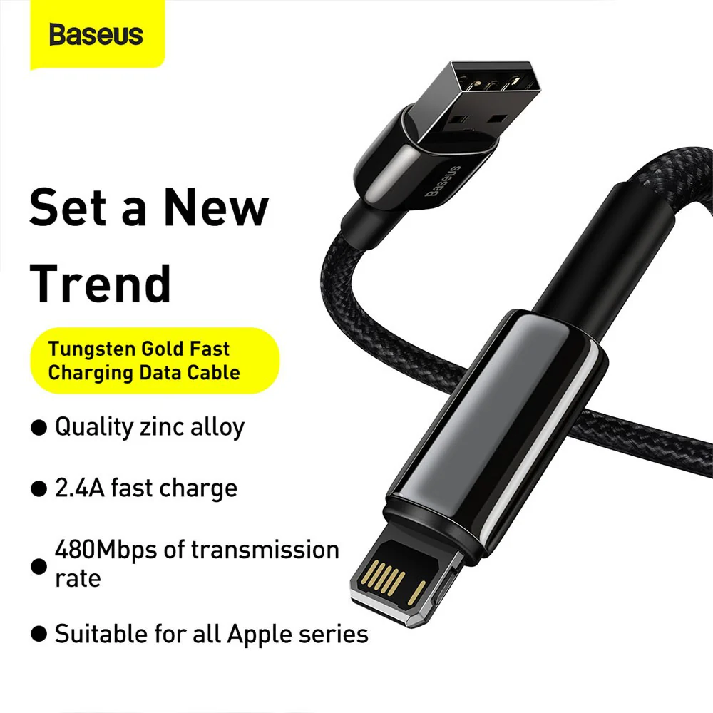 CABLE LIGHTNING A USB 1MT CALWJ-01 CARGA RAPIDA 2.4A TUNGSTEN GOLD NEGRO