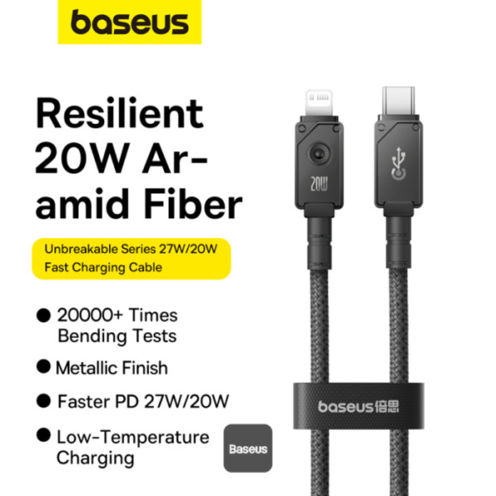 CABLE DE CARGA RÁPIDA BASEUS SERIE UNBREAKABLE P10355803111-00 TYPE-C A IP 20W 1M NEGRO
